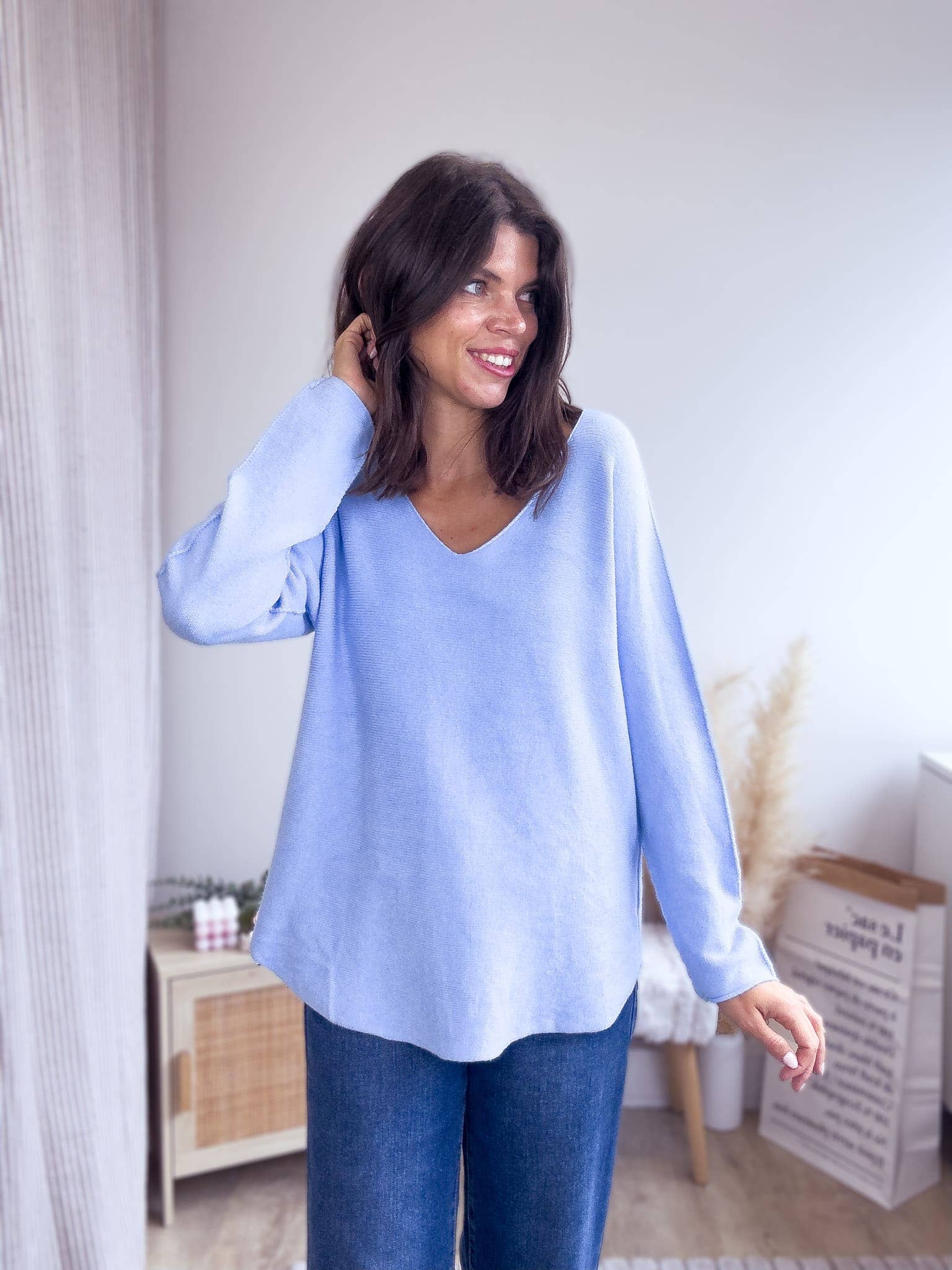 Julia bleu ciel - Pull col V rose-mood 