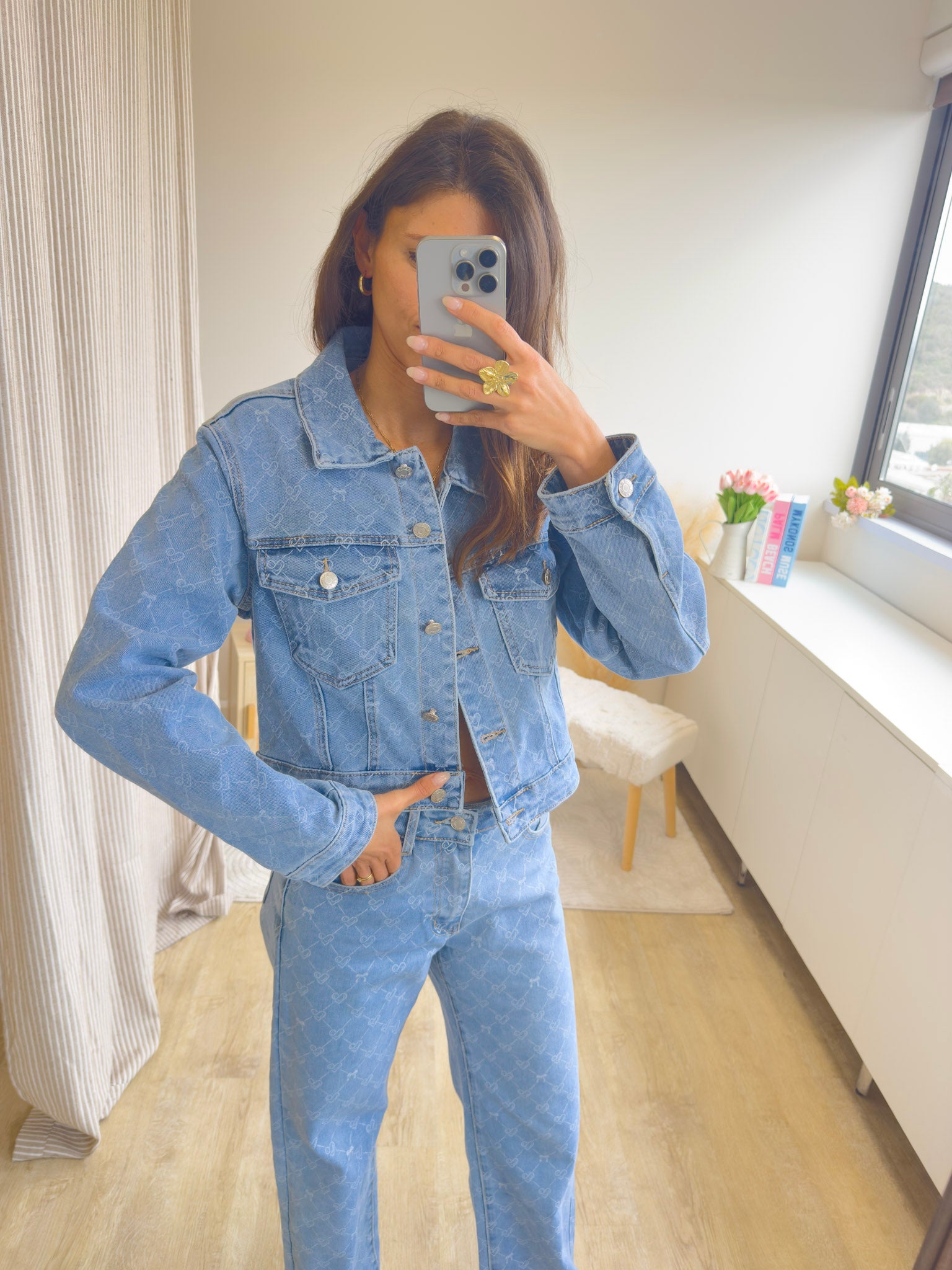 Britney 1858 - Veste en jean coeurs