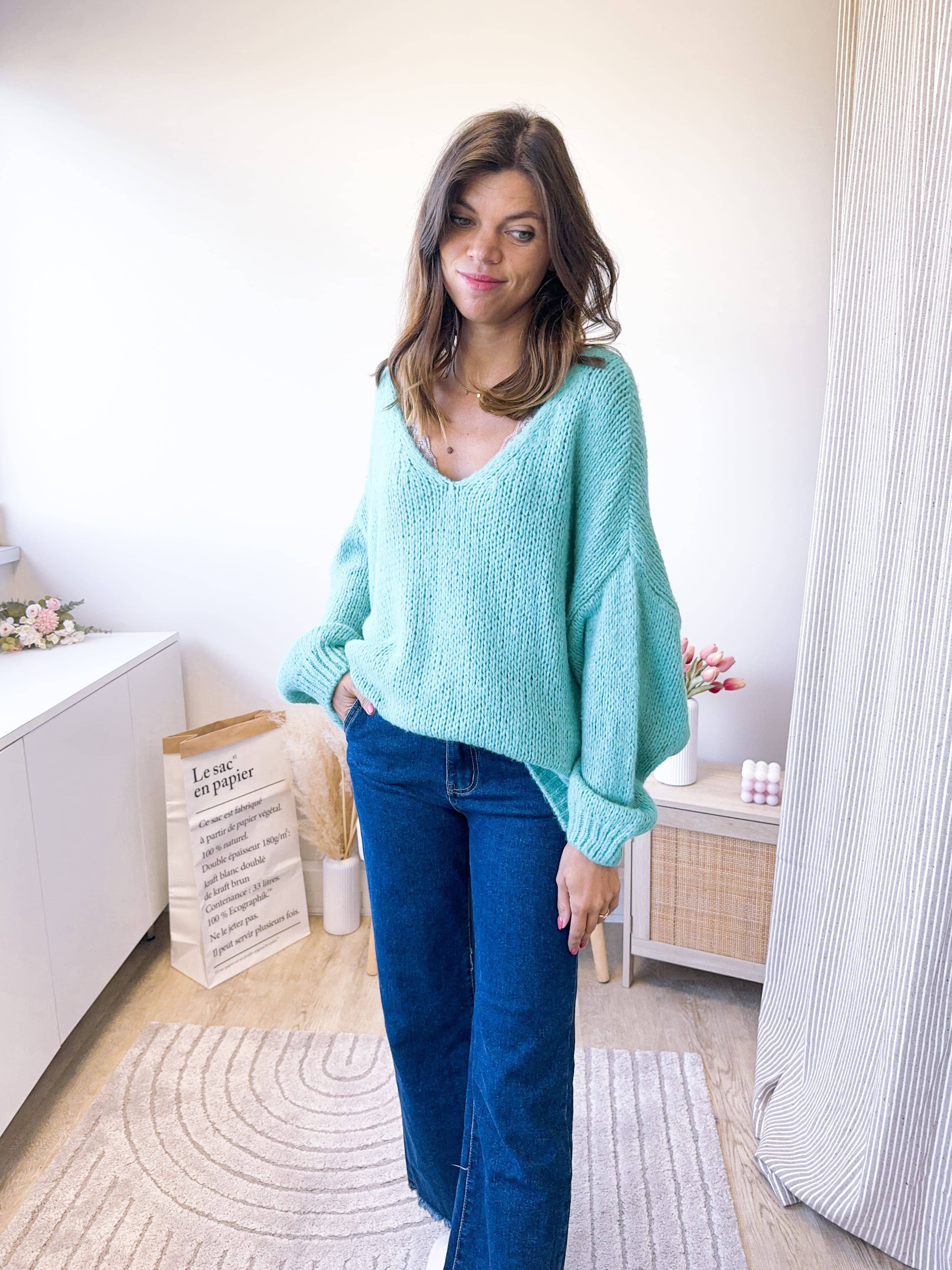 Carlotta turquoise - Pull en maille rose-mood 