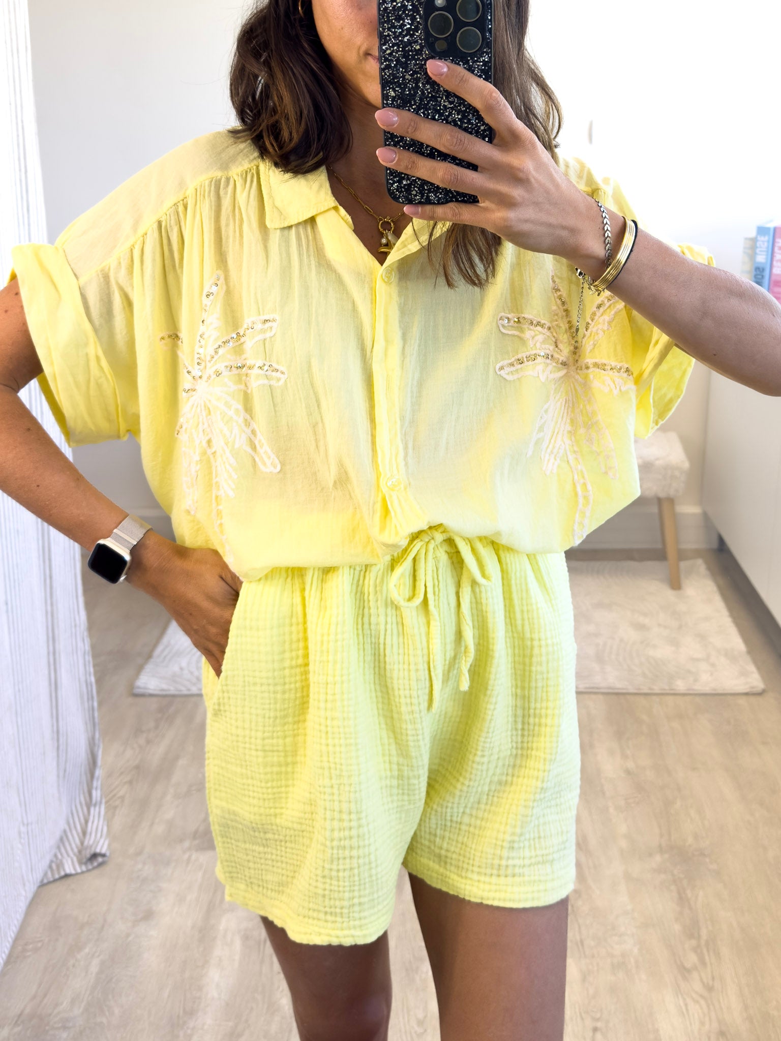 Emma jaune 2119 - Chemise palmier