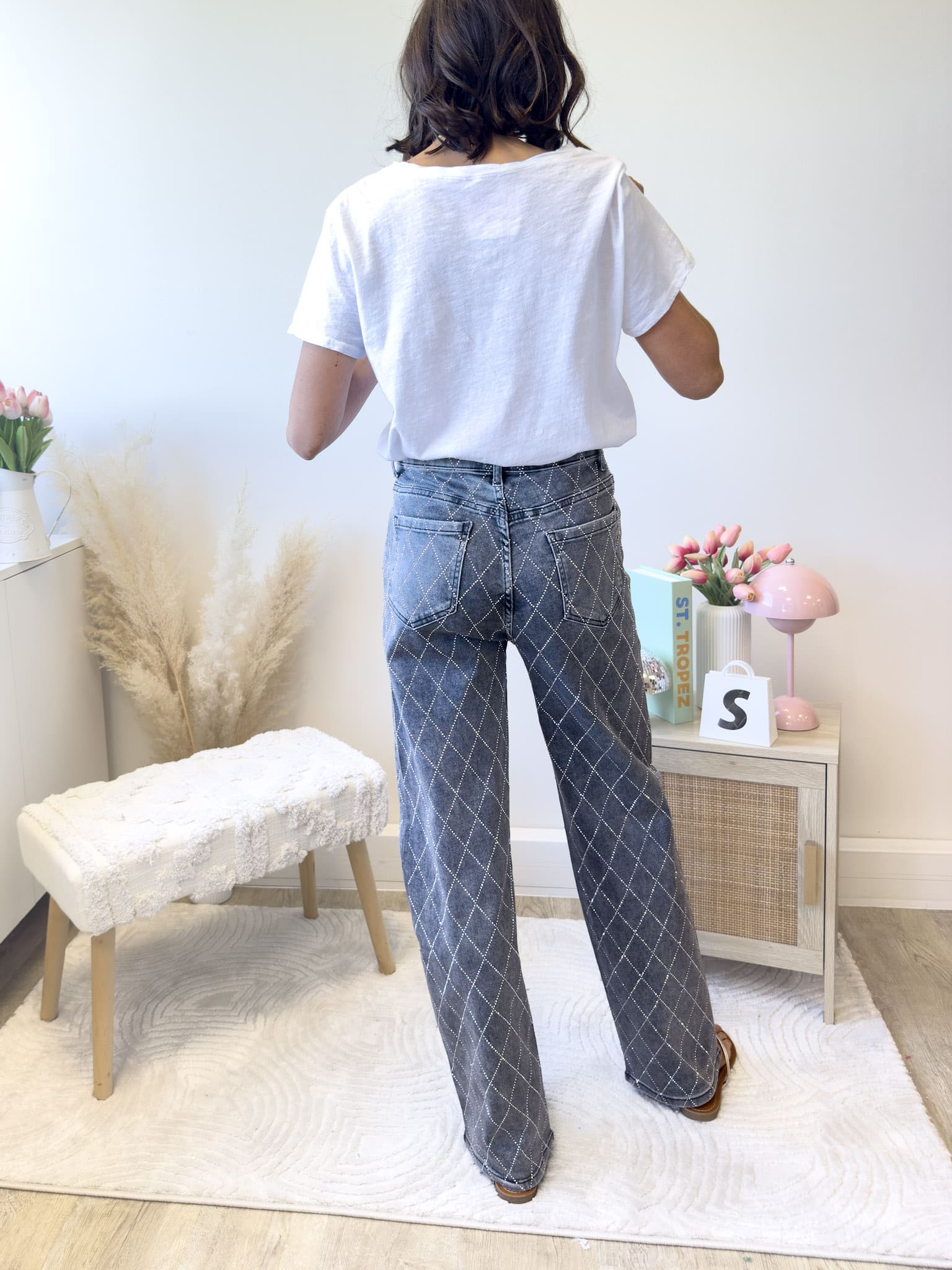 Sheldon gris 1782 - Jean flare strass