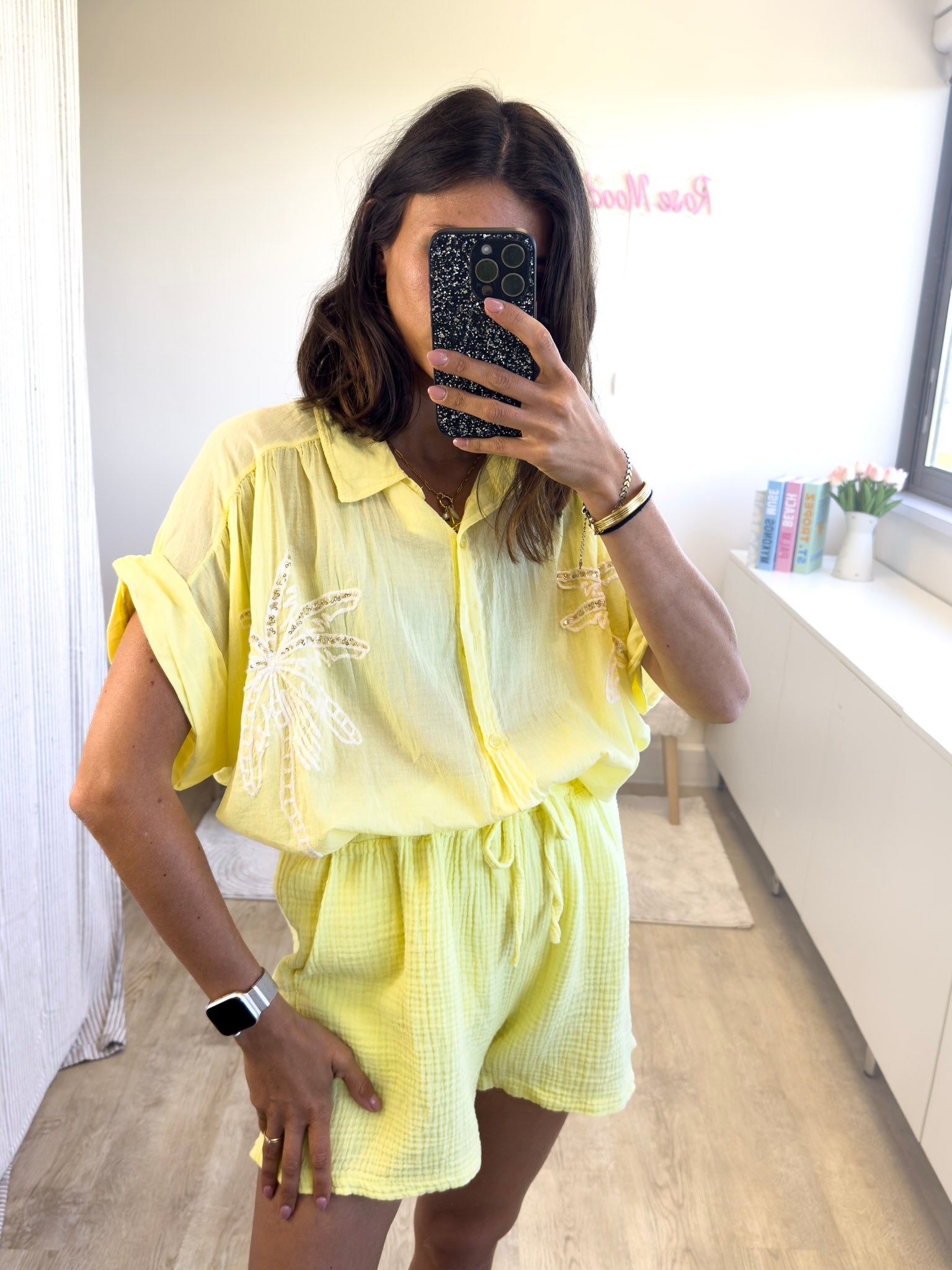 Emma jaune 2119 - Chemise palmier