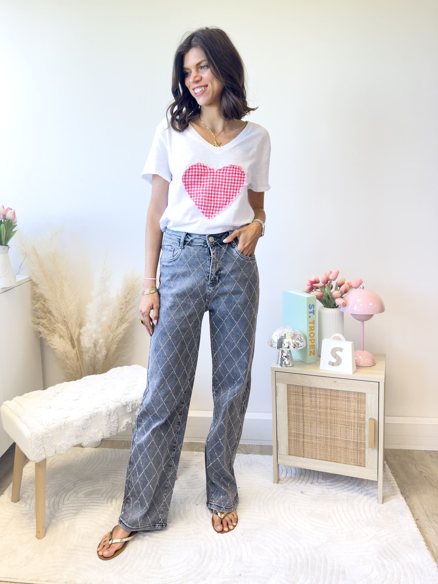 Sheldon gris 1782 - Jean flare strass