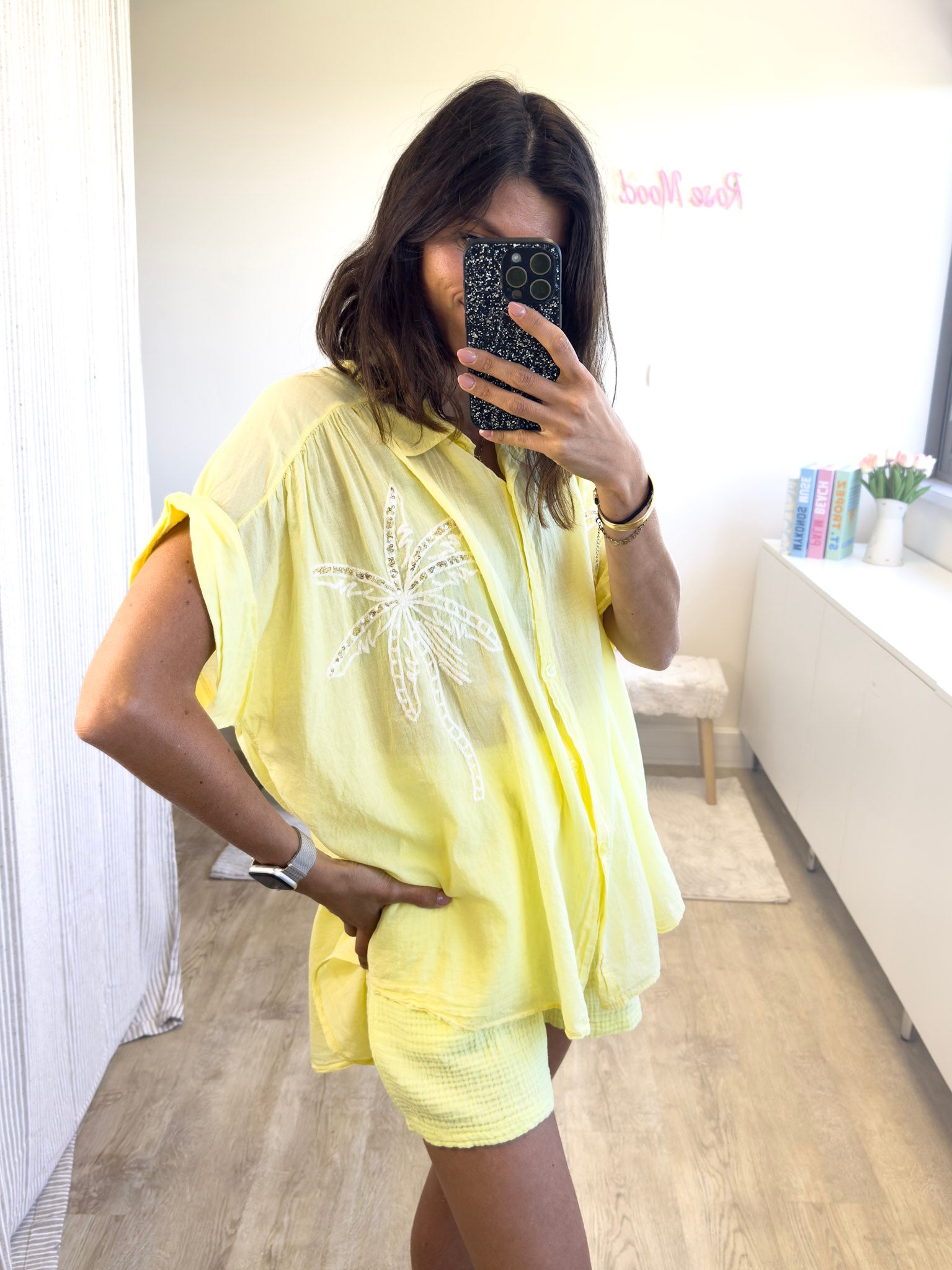 Emma jaune 2119 - Chemise palmier