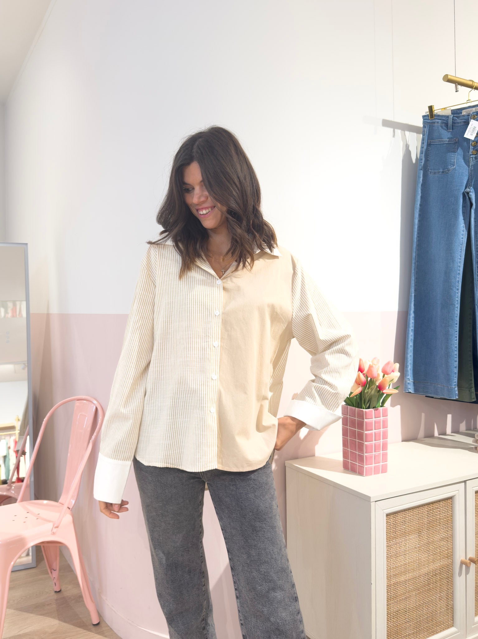 Coline Beige - Chemise rayée