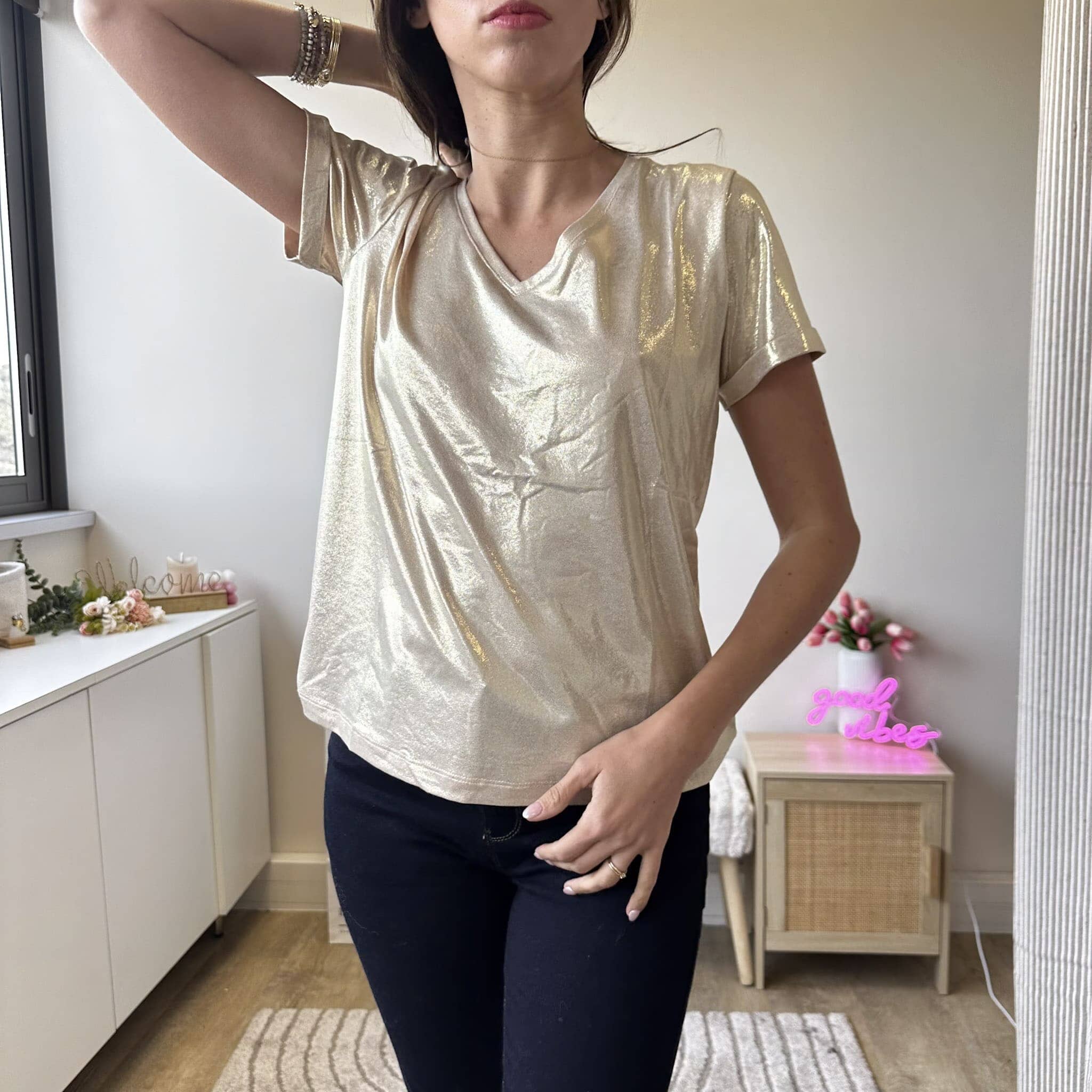 Sophie Doré foncé - T-shirt manche courte seconde peau rose-mood 