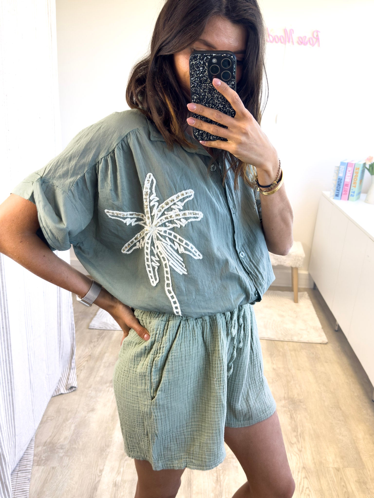 Emma kaki 2118 - Chemise palmier