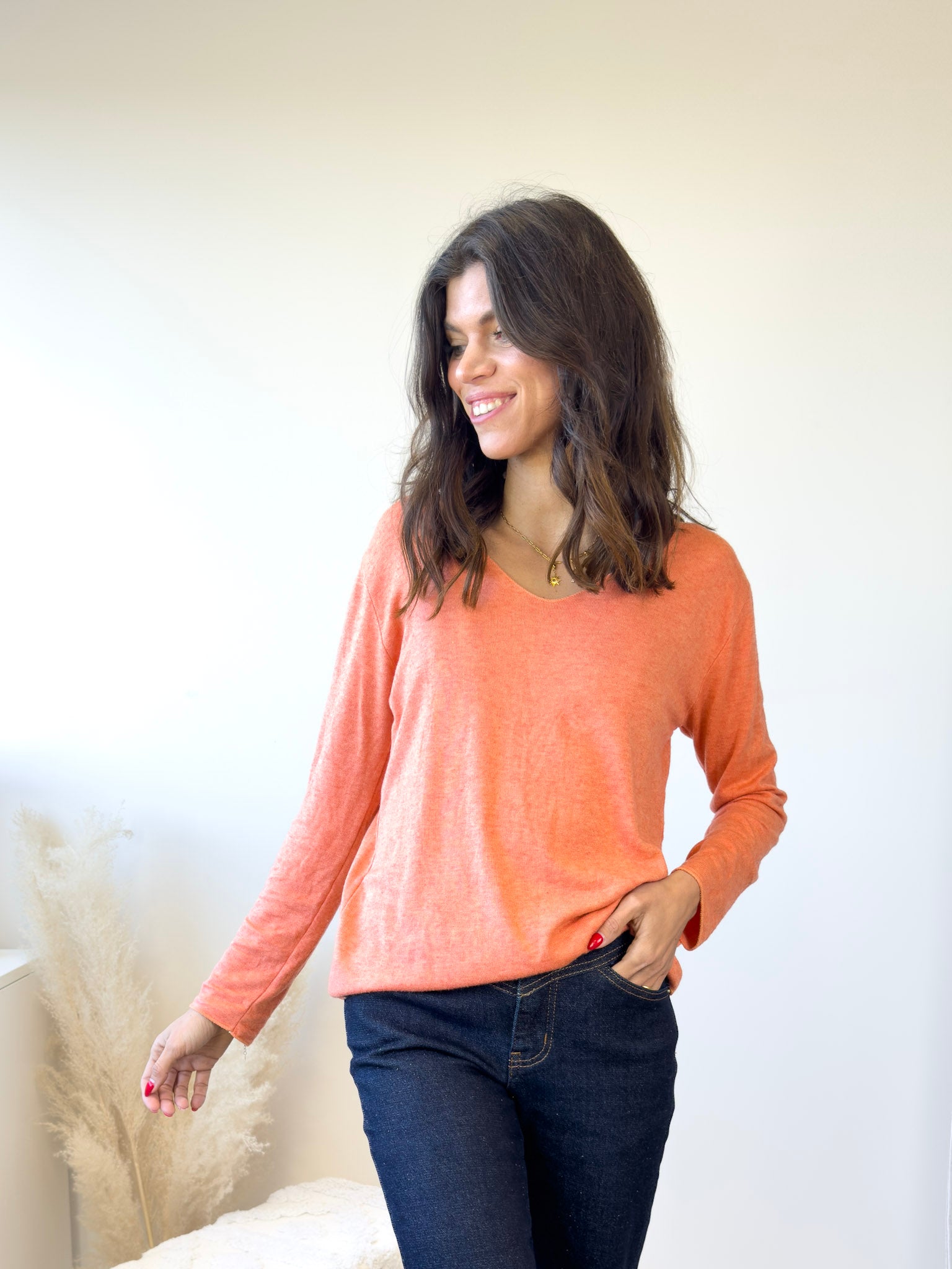 Sarah orange clair 1499 - Pull col V