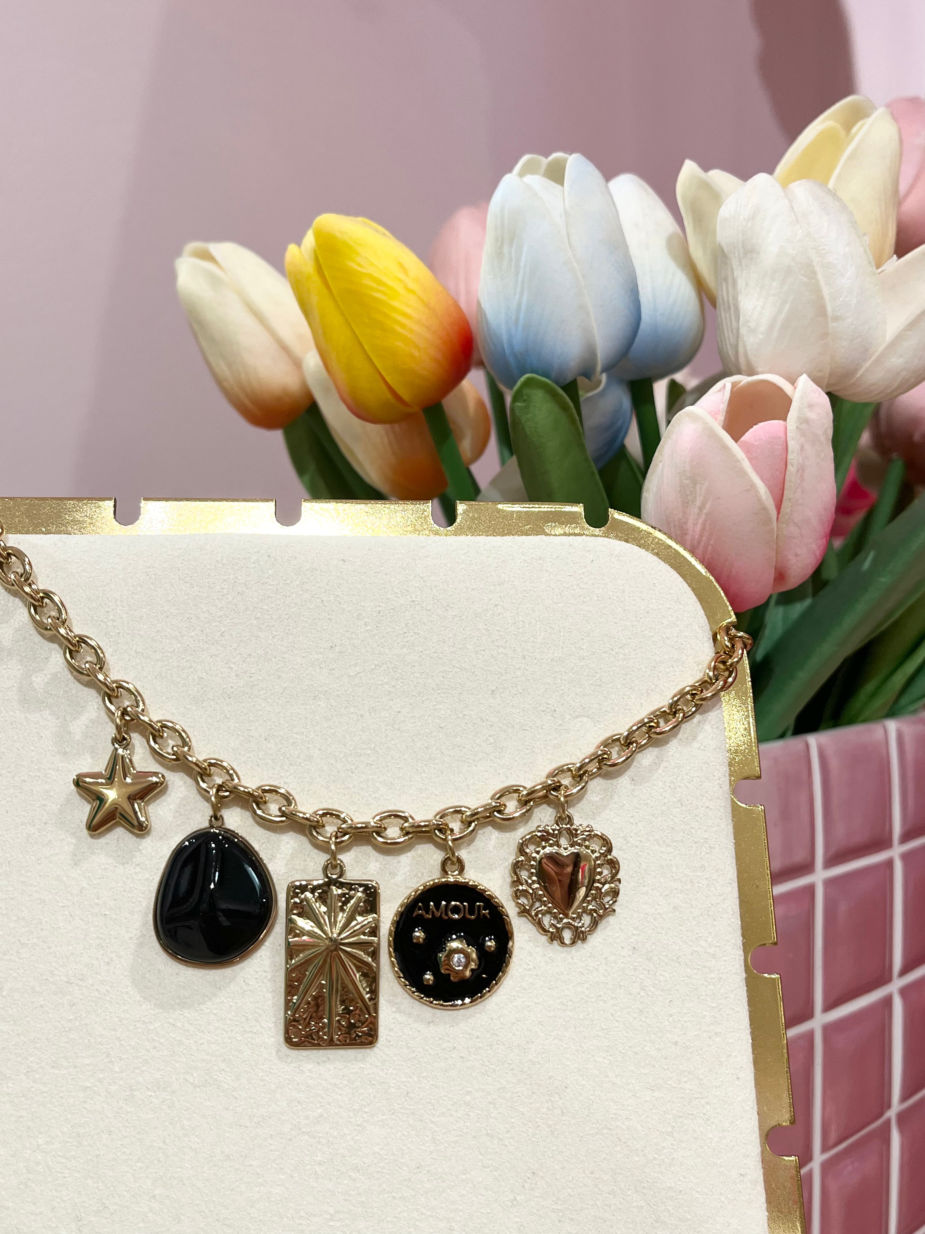 Amor noir - Collier breloques amour