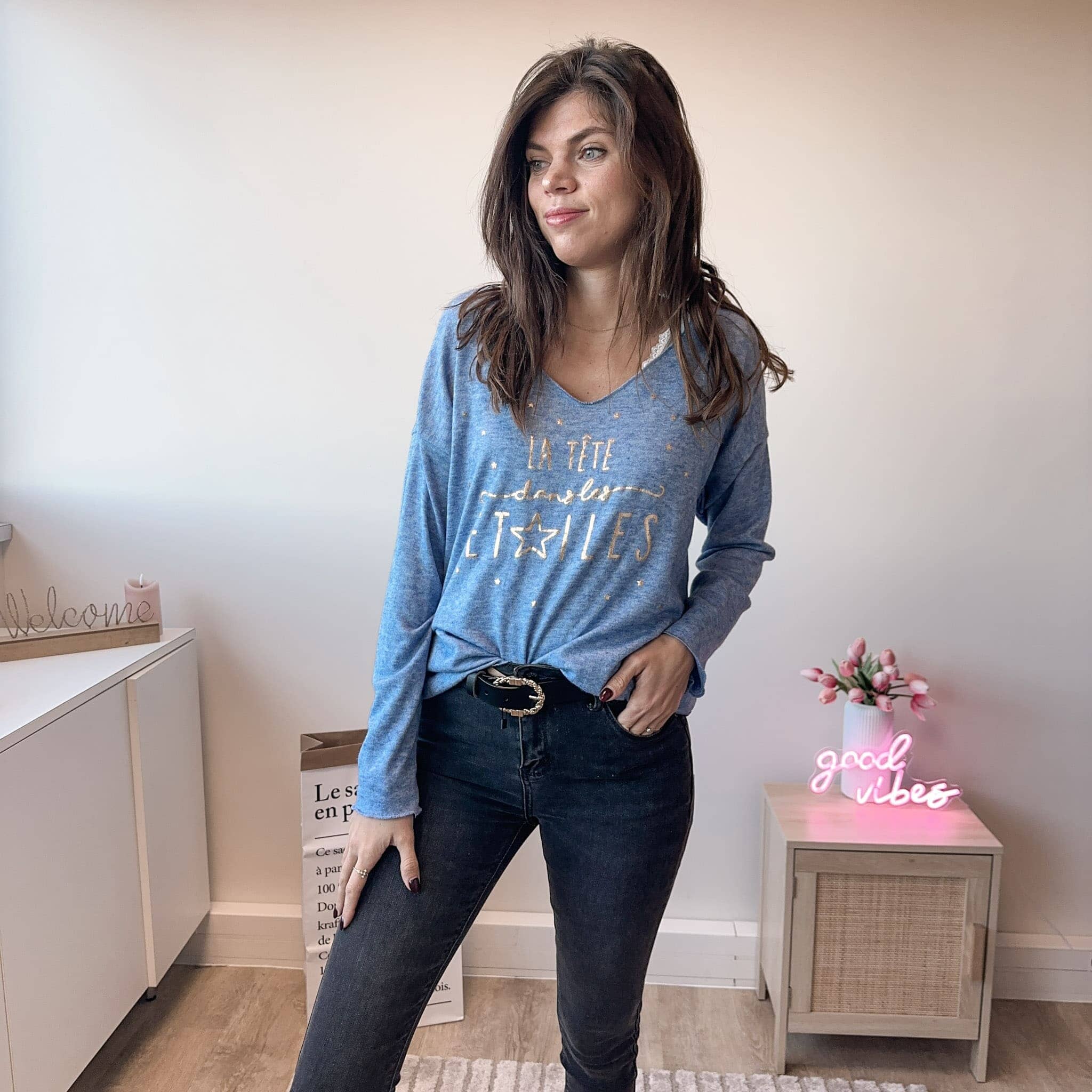 Clothilde Bleu Jeans- Pull rose-mood Bleu jeans 