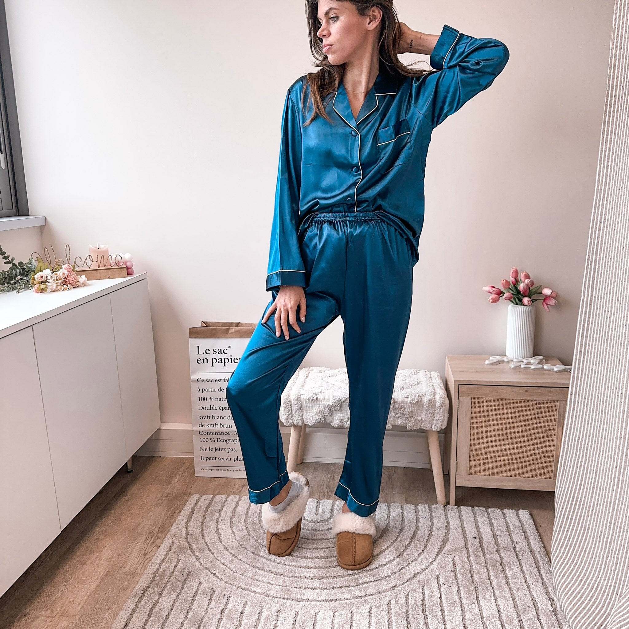 Joy Bleu - Pyjama satiné rose-mood S (36) 